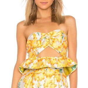 Endless Rose | Yellow Brocade Floral "Sweetheart" Peplum Strapless Top | Size XS